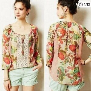 Anthropologie Meadow Rue Roselle Sheer Crochet Floral Blouse in xs